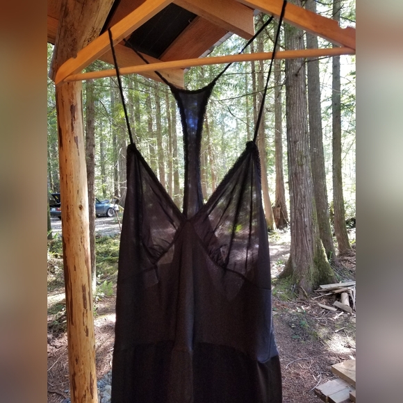 Night Gown Slip Long Dress Kayser Canada Medium Black Spaghetti Strap V Neck - Picture 8 of 9